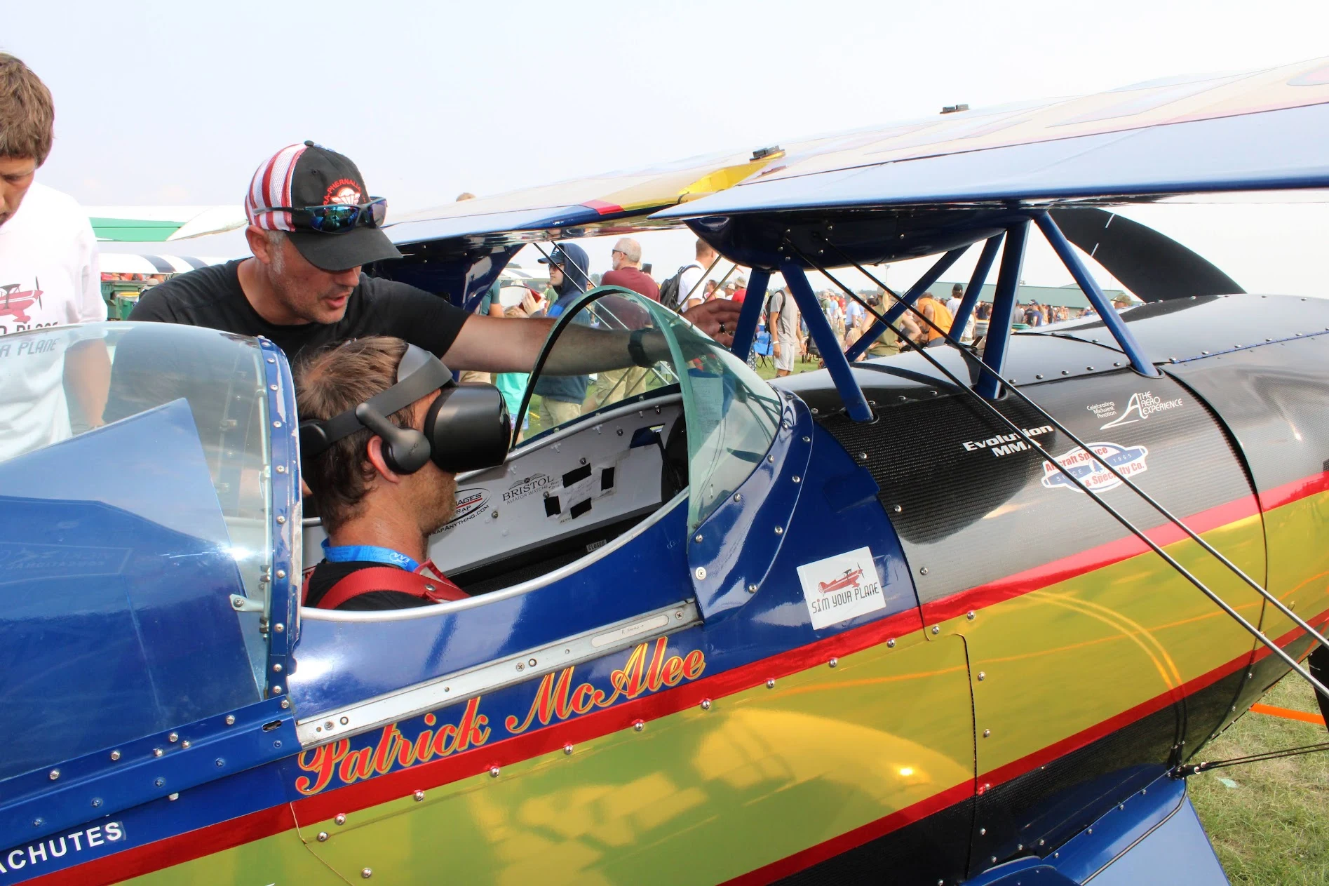 VR demonstration in a biplane cockpit